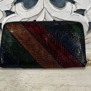 Tory Burch Multicolor Snakeskin Embossed Zip Wallet